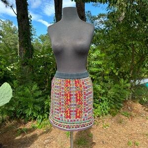 Anthropologie mirrored & embroidered mini skirt 100 cotton boho Tolani size XS